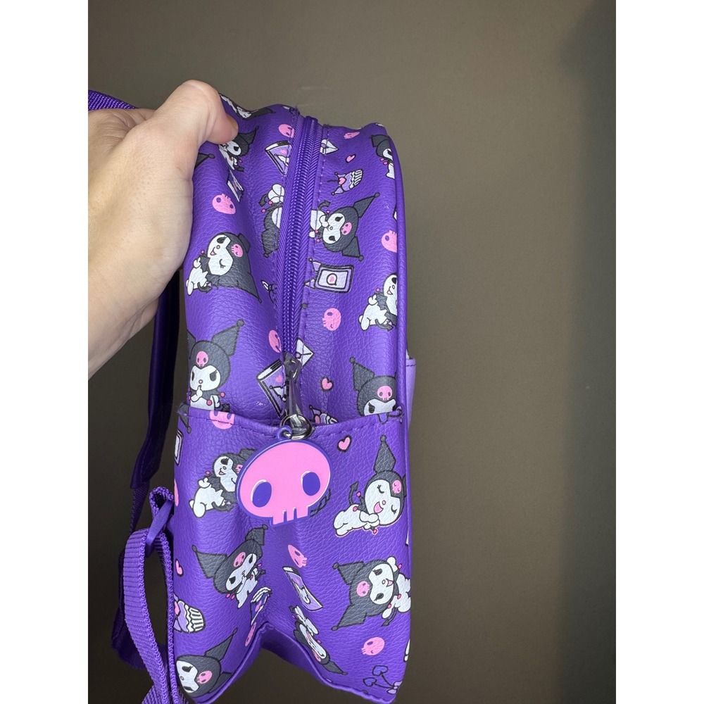 Sanrio Kuromi Mini‎ Backpack Purple All Over Print Faux Leather Bag Skull Zip - Picture 5 of 5